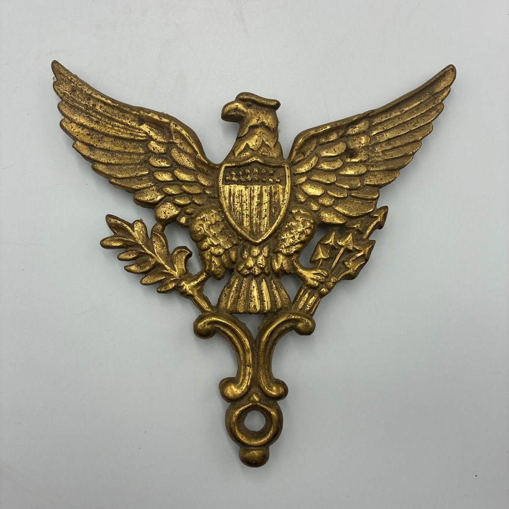 Vintage Cast Iron American Federal Eagle Trivet Wall Hanging Decor Gold Tone